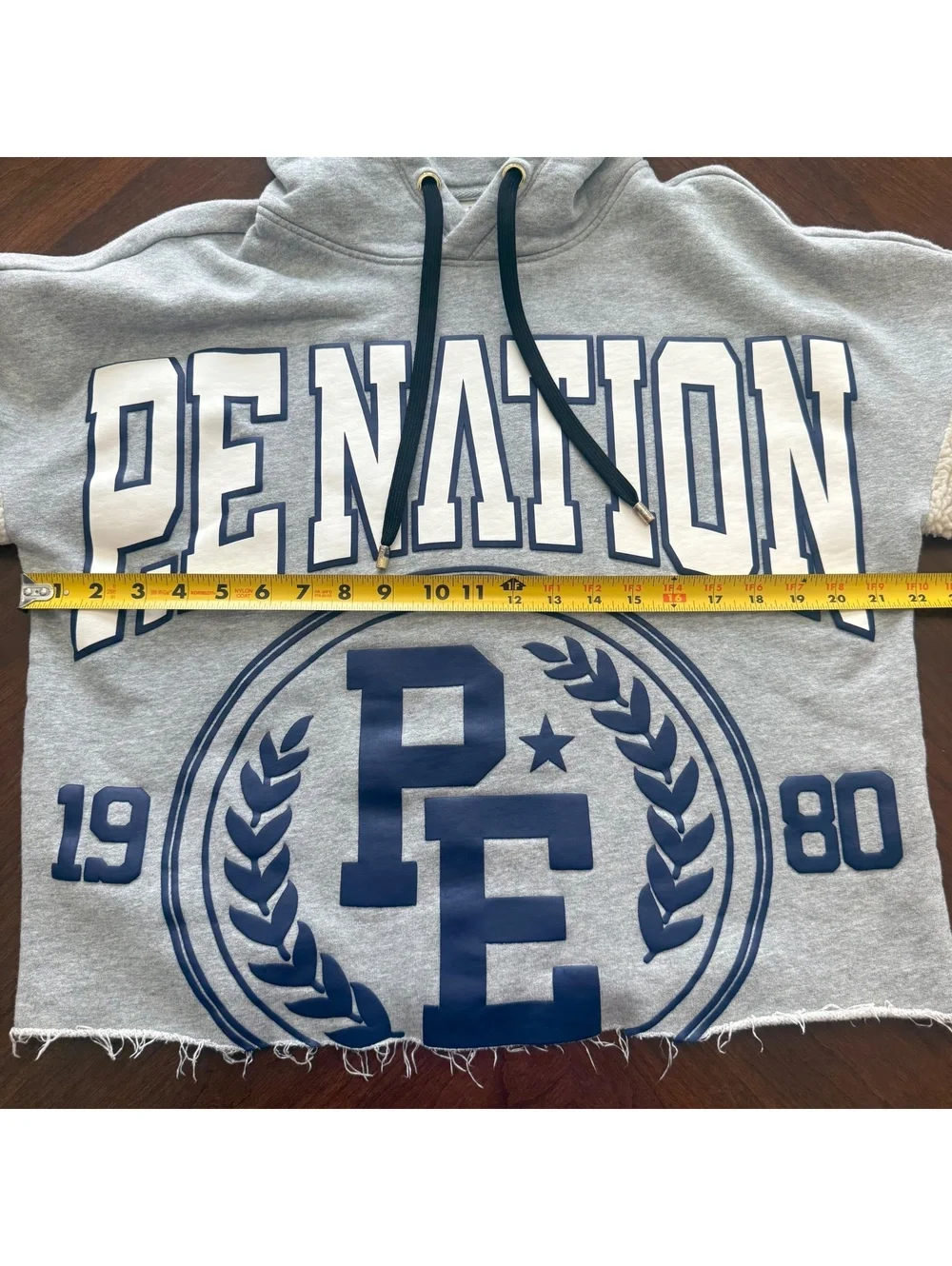 P.E Nation Grey Hoodie with Sherpa Sleeves and Drawstring Hood, Size S
